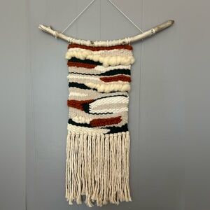 Handcrafted Woven Wall Hanging in Cream, Green, and Rust